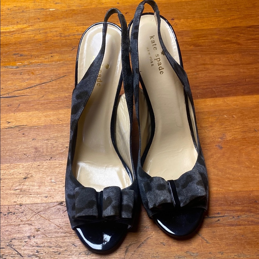 Kate Spade Black Charm Animal Print Slingback Heels